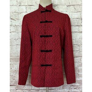 Donna Rae Blazer Jacket Reversible Jacquard Mandarin Collar Frogs Size 10 NEW